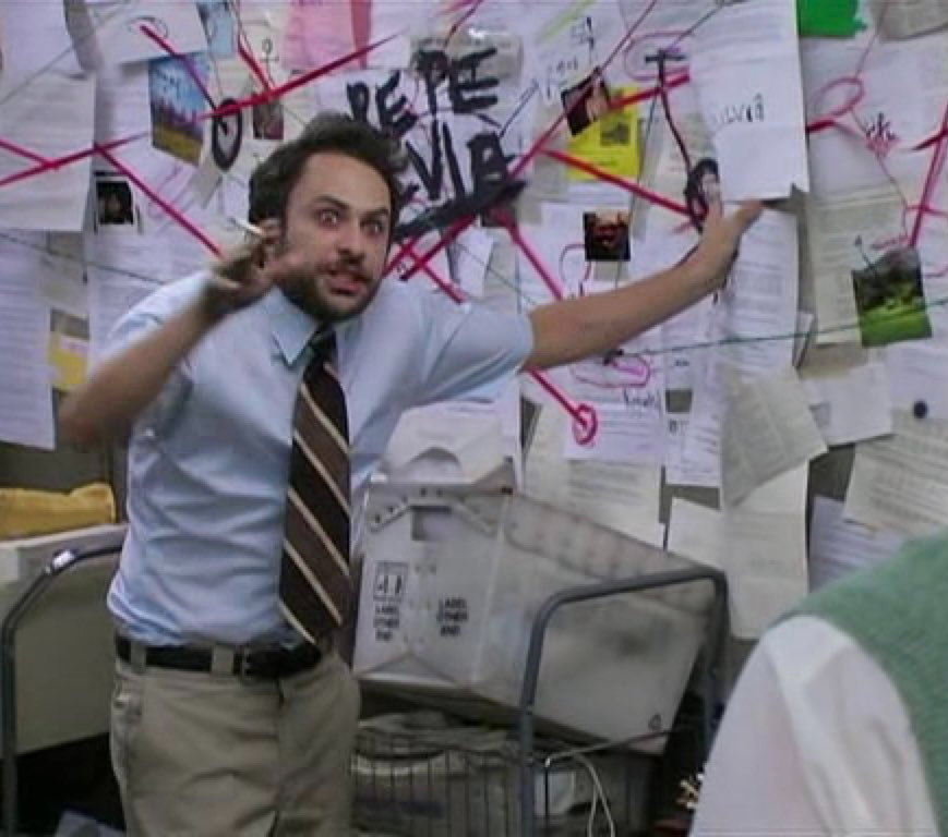 A chaotic reference board used to represent chasing analogies and metaphors