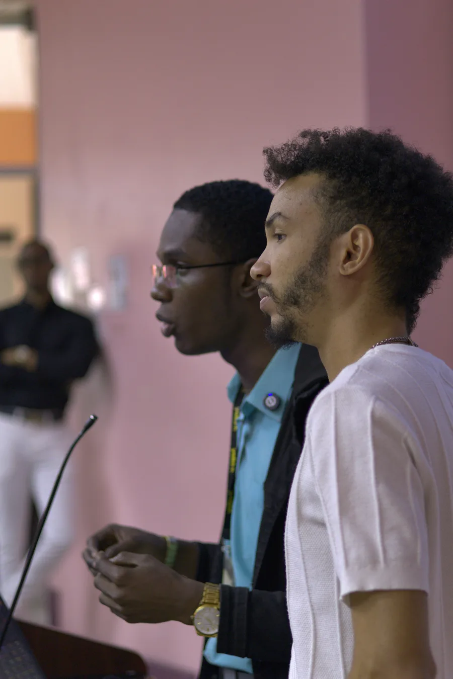 Velton Gooden Jr. listening during The UWI Marketing Societe launch.